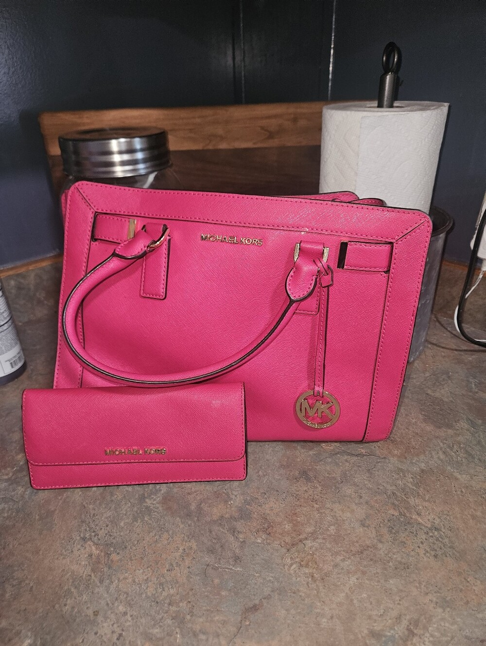 Michael Kors Hot Pink Saffiano Leather Tote with Matching Wallet